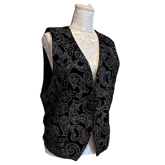 Vintage Black Bedazzled Velvet Vest Womens Sz 12 Open Front Witchy Whimsigoth - Picture 3 of 16